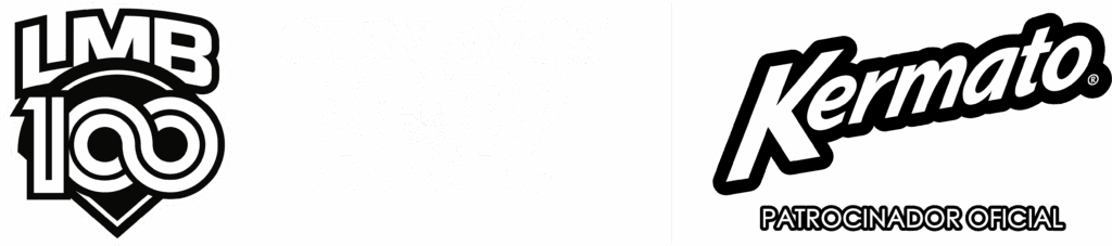 Logotipo de la Liga Mexicana de Béisbol (LMB) 100 Años con el eslogan "CIEN AÑOS SIENDO EL REY", junto al logo de Kermato como PATROCINADOR OFICIAL.