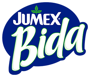 Logo oficial de la línea de bebidas Jumex Bida, presentado en tipografía blanca y verde sobre un fondo azul oscuro, resaltando la palabra "Bida" con un estilo caligráfico.